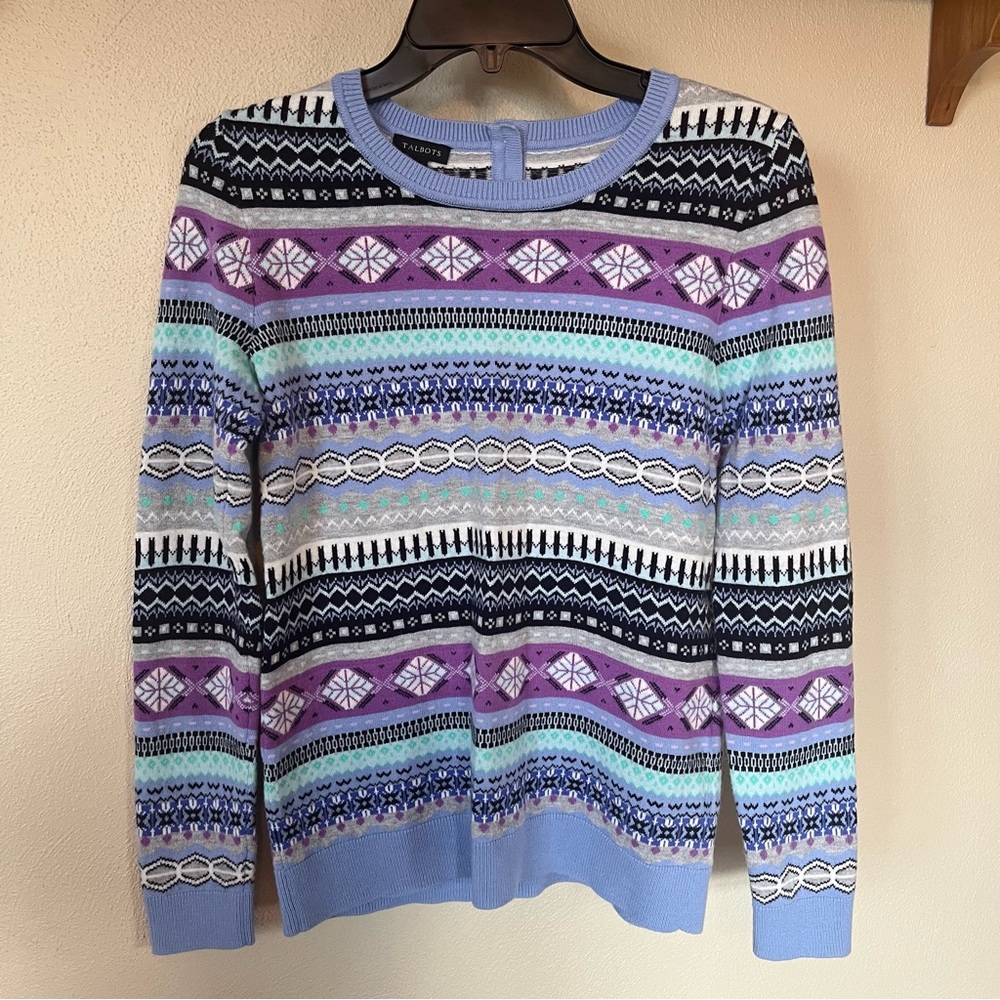 Talbots Lavender and Mint Fair Isle Crewneck Sweater - Size XS